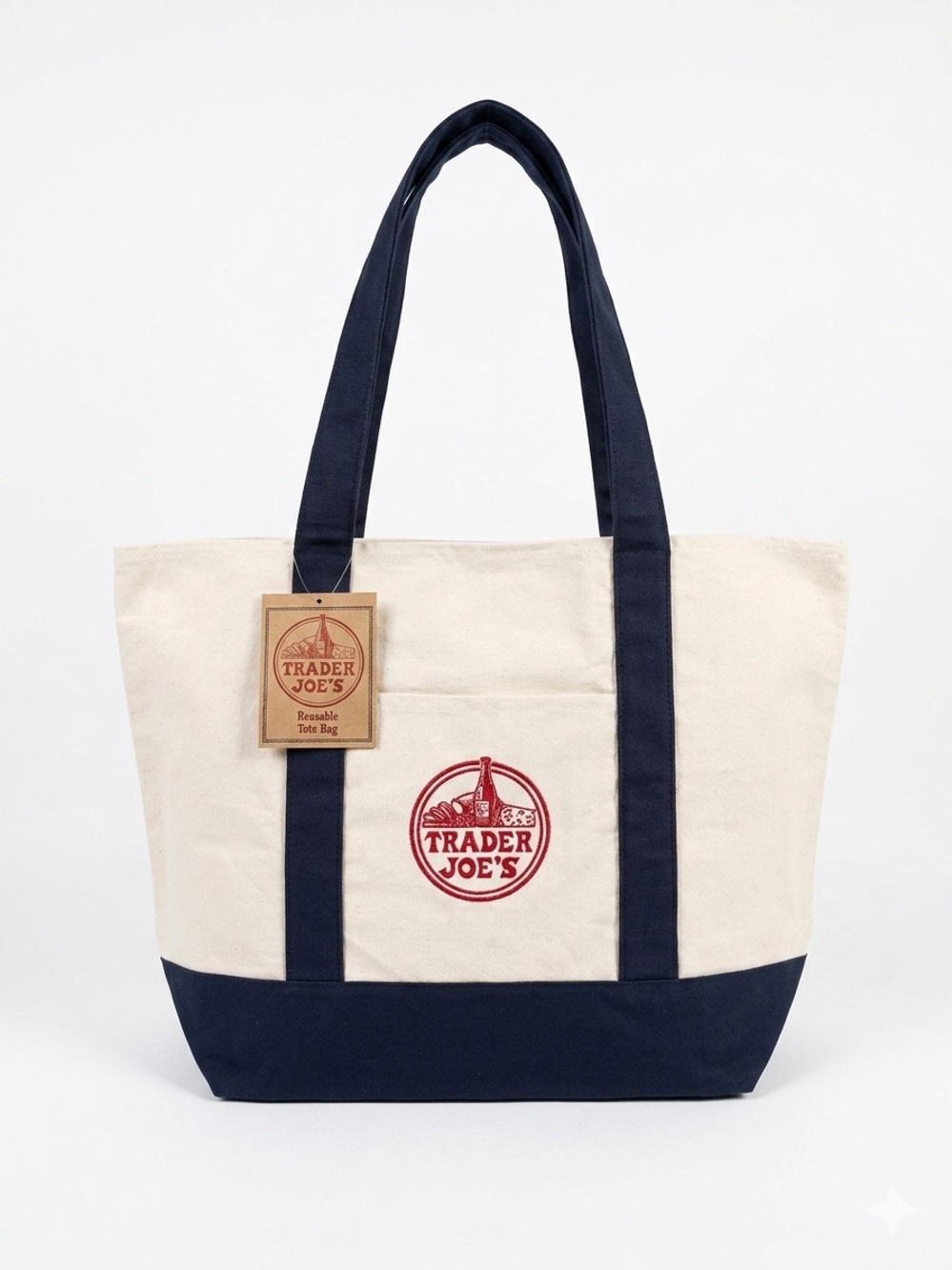 Trader Joe's Canvas Tote Bag Navy Blue Reusable Eco-Friendly Large New with Tags